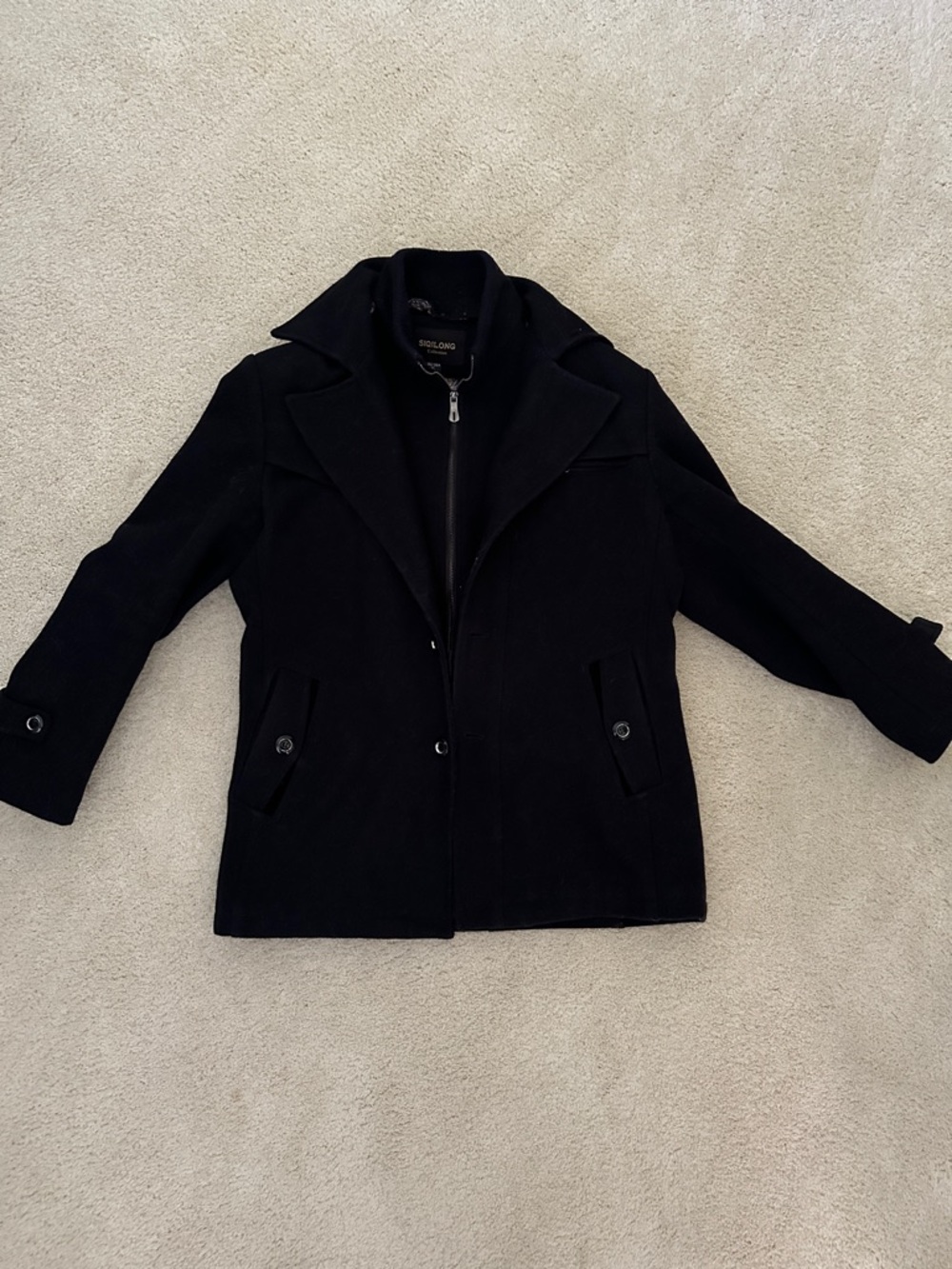 Men's Black Pea Coat - Classic Wool Blend